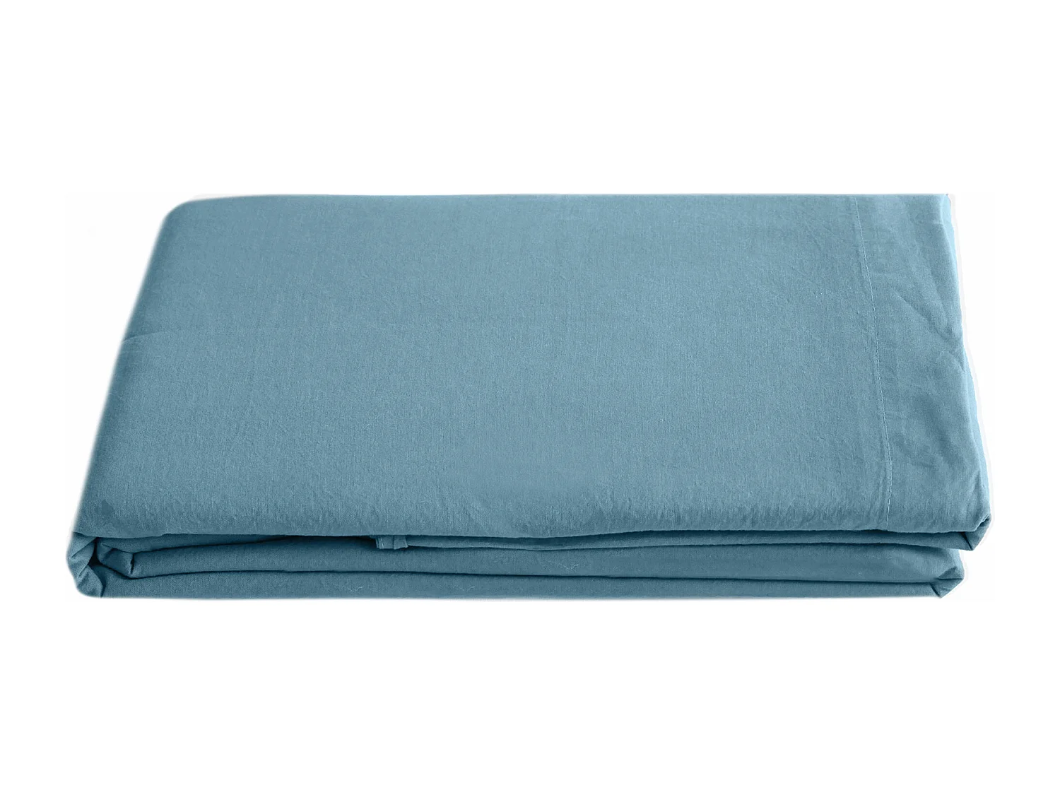 Drap plat PALACE pur coton lavé 240x290 cm uni bleu topaze