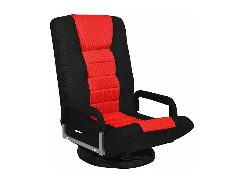 Fauteuil Pliable de Sol,Chaise de Jeu avec Dossier Réglable sur 6 Positions et Base Pivotante à 360°, Cadre en Fer Robuste Rouge