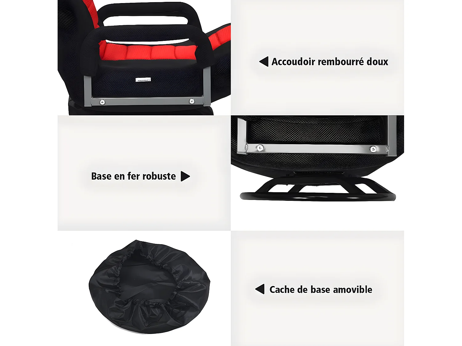 Fauteuil Pliable de Sol,Chaise de Jeu avec Dossier Réglable sur 6 Positions et Base Pivotante à 360°, Cadre en Fer Robuste Rouge