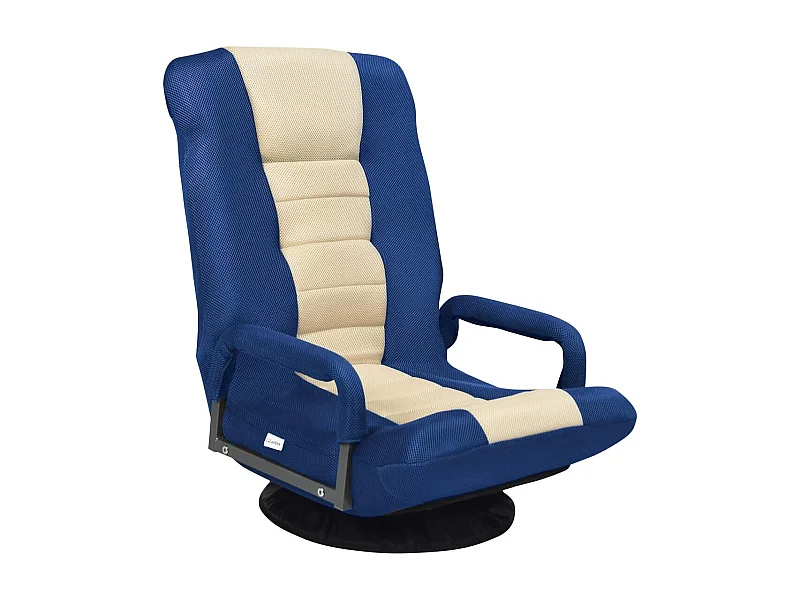 Fauteuil Pliable de Sol,Chaise de Jeu avec Dossier Réglable sur 6 Positions et Base Pivotante à 360°, Cadre en Fer Robuste Bleu