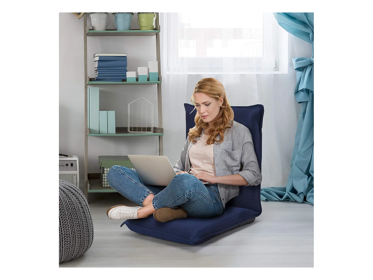 Chaise de Sol Pliable, Tatami Inclinable en 6 Position, Chaise de Plancher pour Jeu, Lecture 44 x 54,5 x 53,5CM, Jusqu’à 136KG (Bleu)