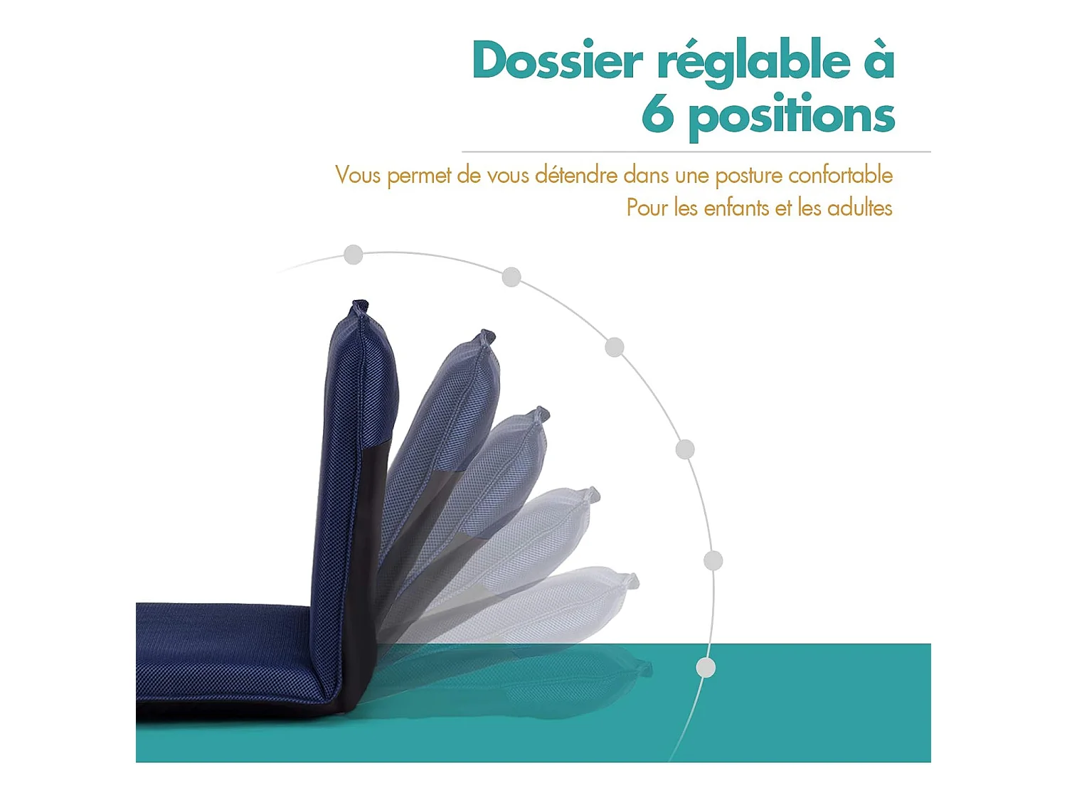 Chaise de Sol Pliable, Tatami Inclinable en 6 Position, Chaise de Plancher pour Jeu, Lecture 44 x 54,5 x 53,5CM, Jusqu’à 136KG (Bleu)