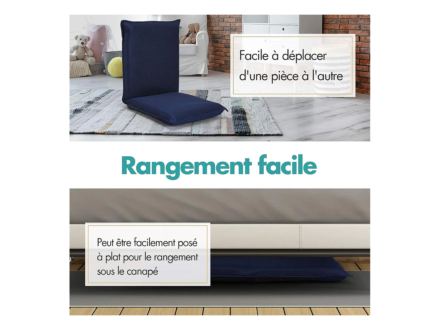 Chaise de Sol Pliable, Tatami Inclinable en 6 Position, Chaise de Plancher pour Jeu, Lecture 44 x 54,5 x 53,5CM, Jusqu’à 136KG (Bleu)