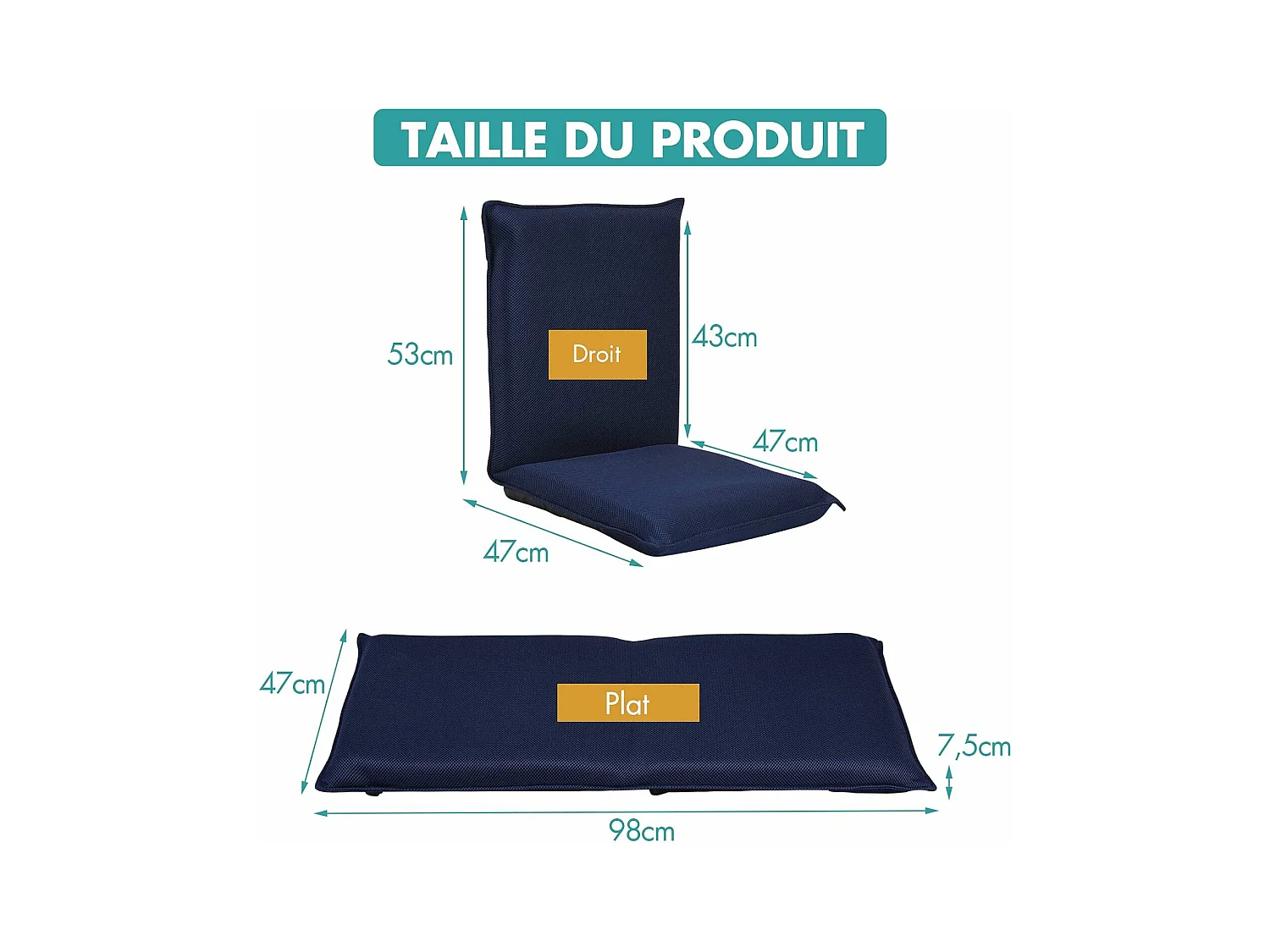 Chaise de Sol Pliable, Tatami Inclinable en 6 Position, Chaise de Plancher pour Jeu, Lecture 44 x 54,5 x 53,5CM, Jusqu’à 136KG (Bleu)