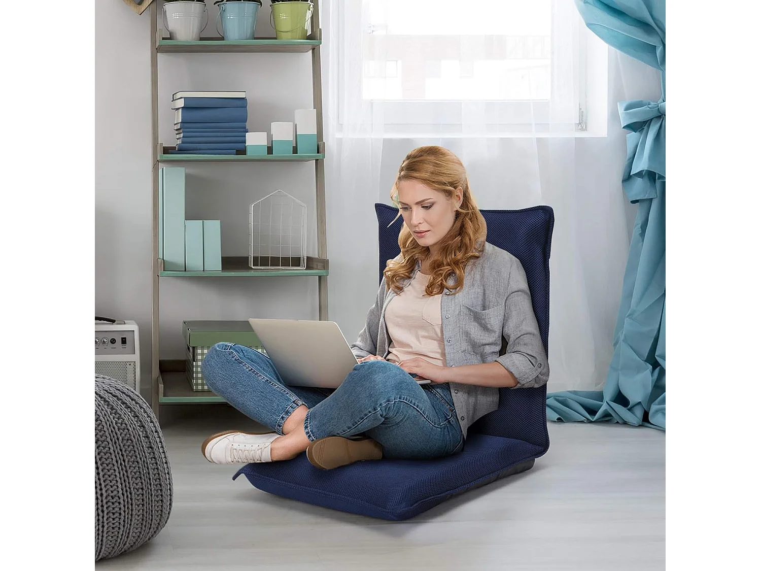 Chaise de Sol Pliable, Tatami Inclinable en 6 Position, Chaise de Plancher pour Jeu, Lecture 44 x 54,5 x 53,5CM, Jusqu’à 136KG (Bleu)