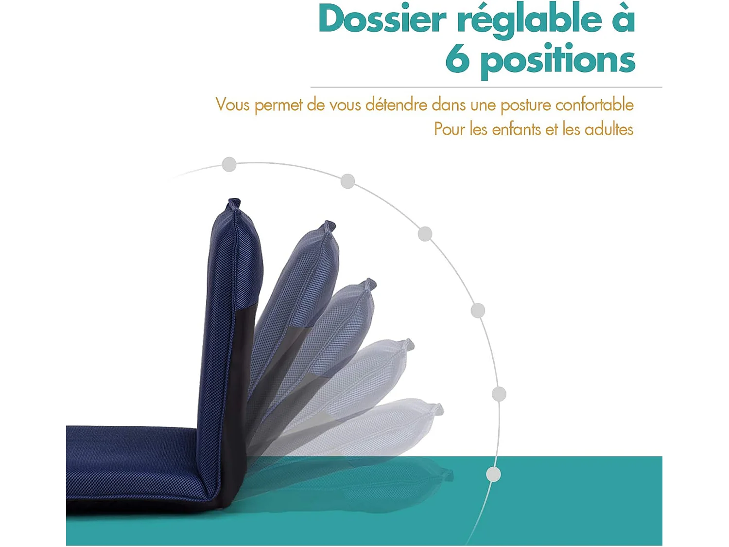 Chaise de Sol Pliable, Tatami Inclinable en 6 Position, Chaise de Plancher pour Jeu, Lecture 44 x 54,5 x 53,5CM, Jusqu’à 136KG (Bleu)