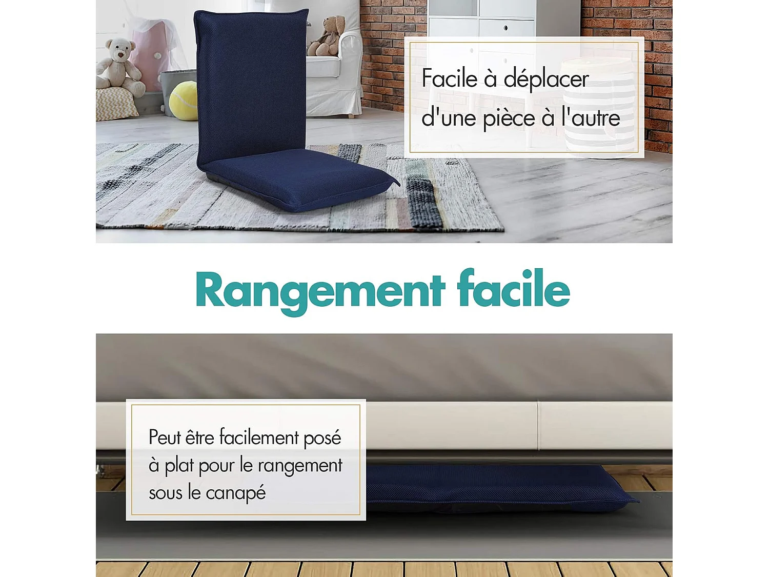 Chaise de Sol Pliable, Tatami Inclinable en 6 Position, Chaise de Plancher pour Jeu, Lecture 44 x 54,5 x 53,5CM, Jusqu’à 136KG (Bleu)