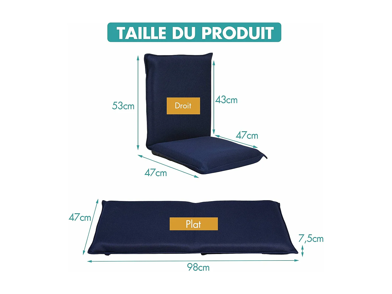 Chaise de Sol Pliable, Tatami Inclinable en 6 Position, Chaise de Plancher pour Jeu, Lecture 44 x 54,5 x 53,5CM, Jusqu’à 136KG (Bleu)