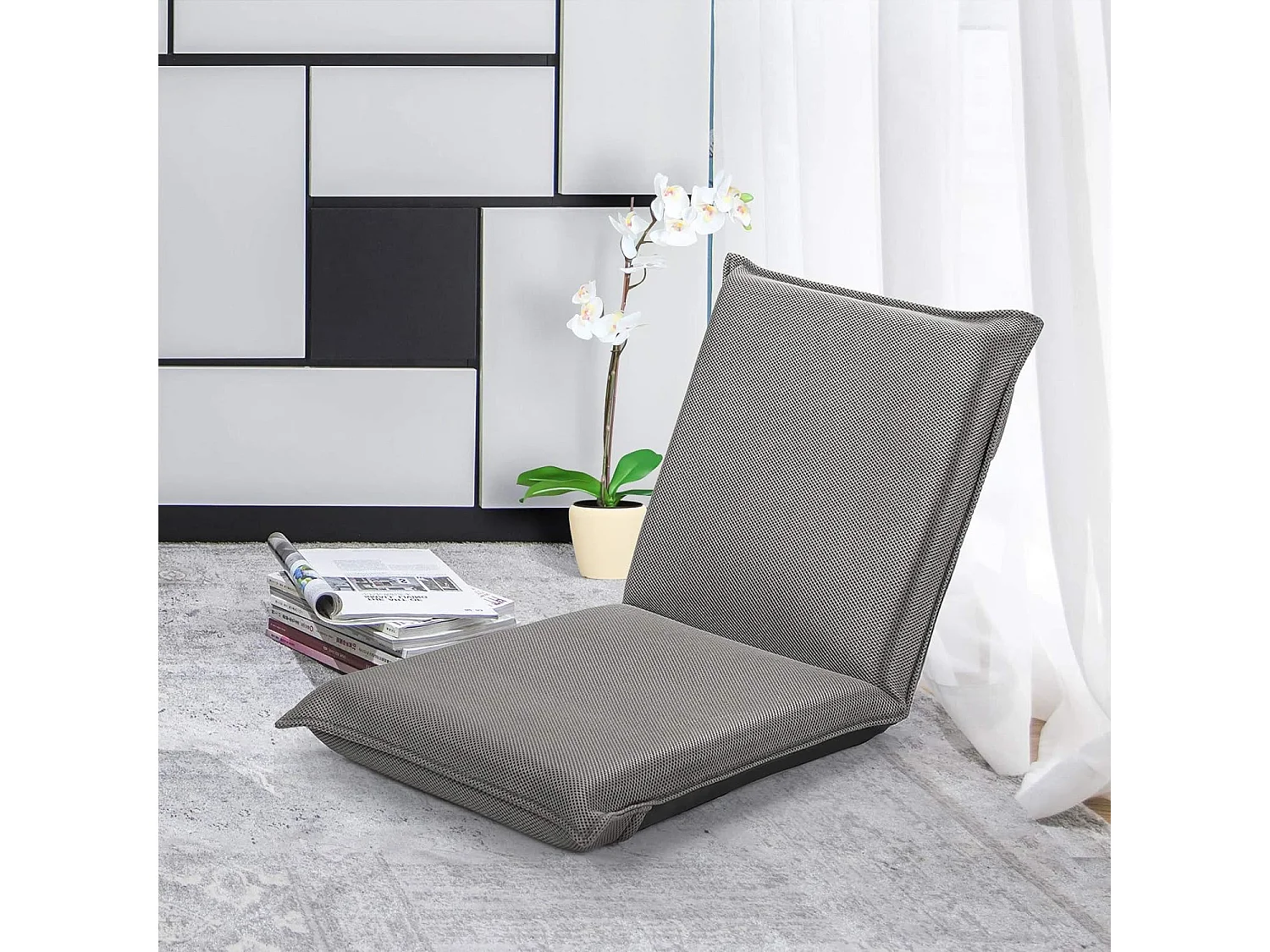 Chaise de Sol Pliable, Tatami Inclinable en 6 Position, Idéal pour Chambre, Salon, Bureau, 44 x 54,5 x 53,5 cm (L x l x H)