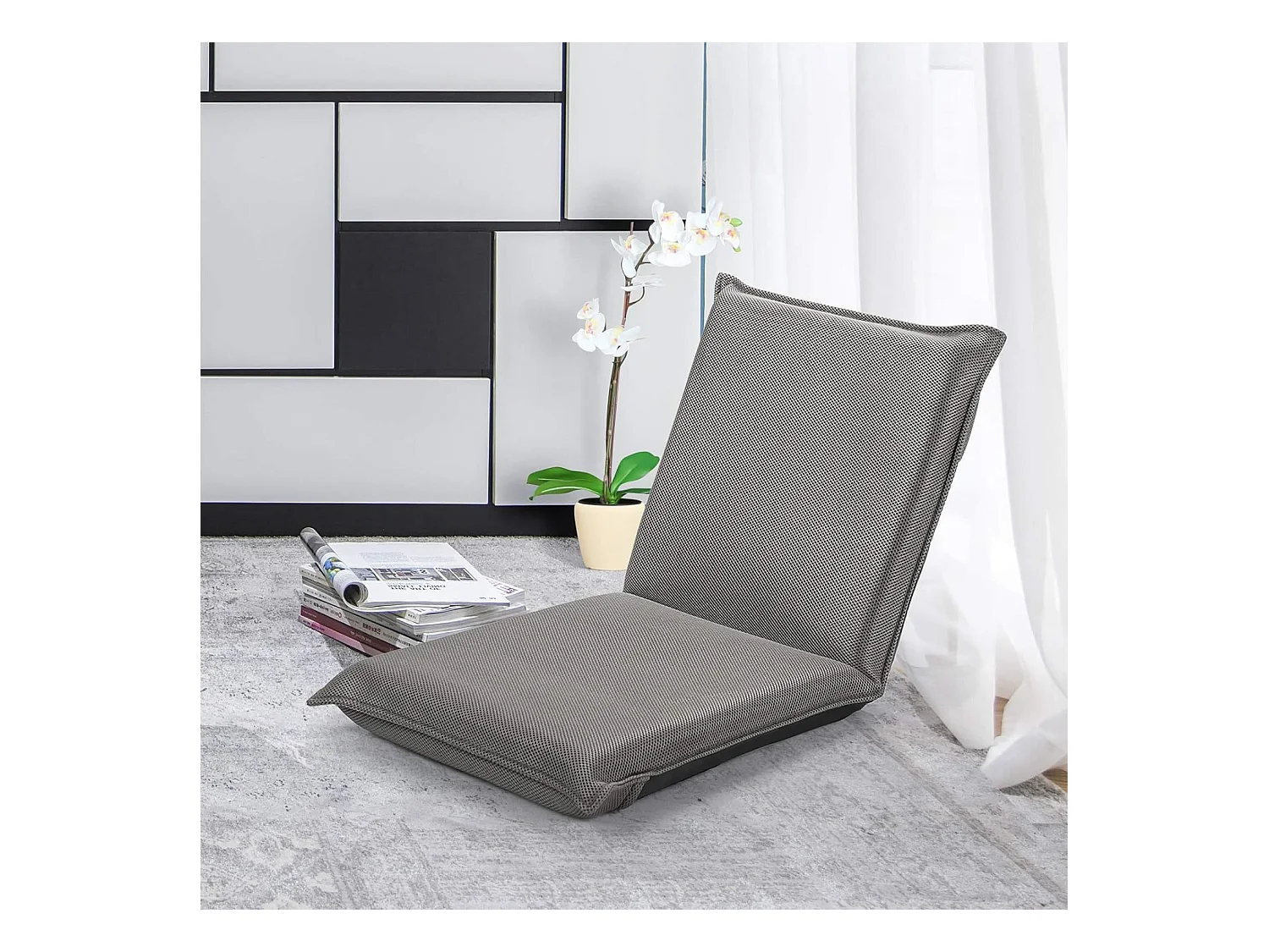 Chaise de Sol Pliable, Tatami Inclinable en 6 Position, Idéal pour Chambre, Salon, Bureau, 44 x 54,5 x 53,5 cm (L x l x H)