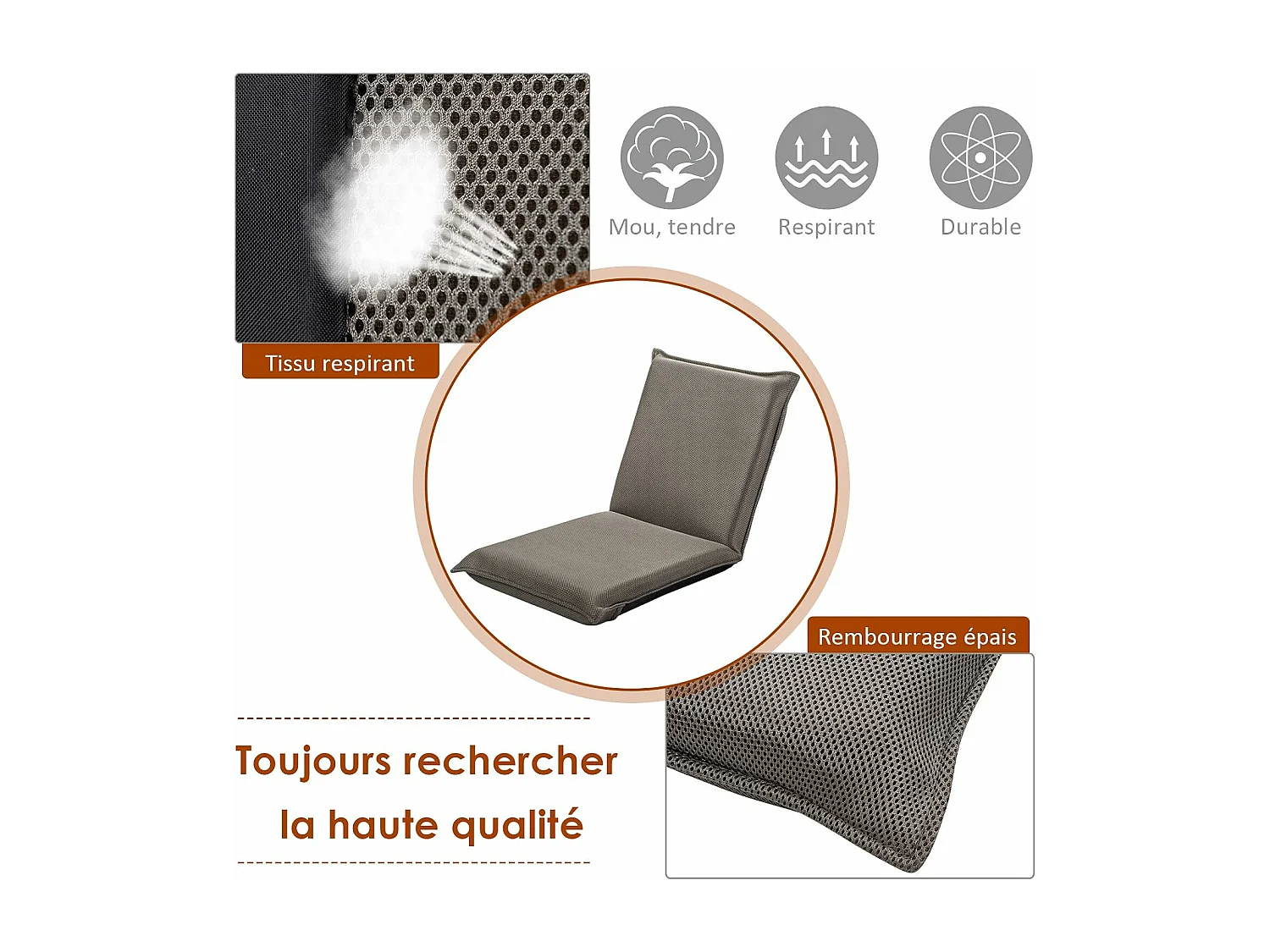 Chaise de Sol Pliable, Tatami Inclinable en 6 Position, Idéal pour Chambre, Salon, Bureau, 44 x 54,5 x 53,5 cm (L x l x H)