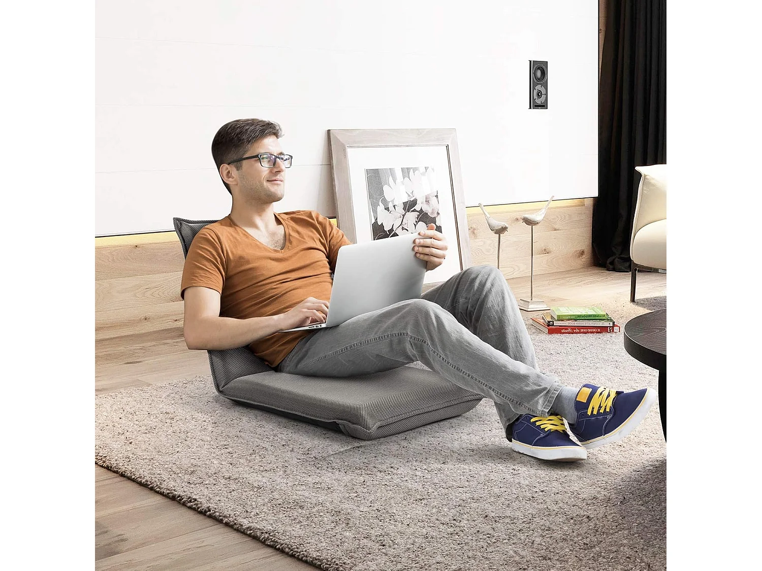 Chaise de Sol Pliable, Tatami Inclinable en 6 Position, Idéal pour Chambre, Salon, Bureau, 44 x 54,5 x 53,5 cm (L x l x H)