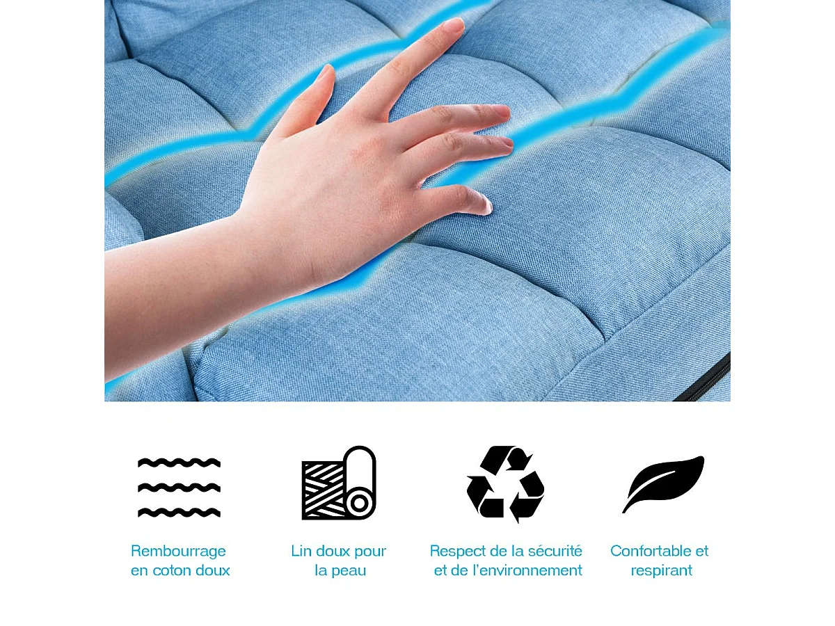 Fauteuil Convertible, Fauteuil Convertible 1 Place avec Oreiller, Rembourré avec Eponge Doux et Elastique, 5 Positions Disponibles pour Salon,Bureau,Chambre (Bleu)