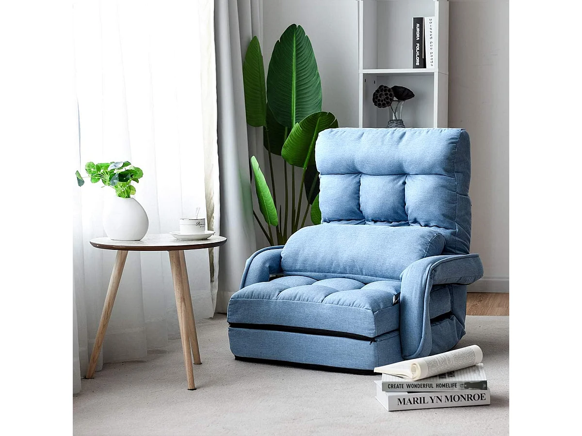 Fauteuil Convertible, Fauteuil Convertible 1 Place avec Oreiller, Rembourré avec Eponge Doux et Elastique, 5 Positions Disponibles pour Salon,Bureau,Chambre (Bleu)