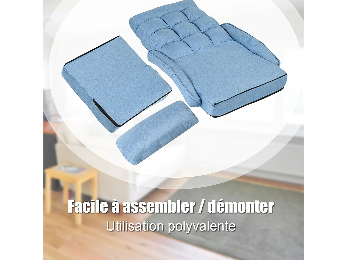 Fauteuil Convertible, Fauteuil Convertible 1 Place avec Oreiller, Rembourré avec Eponge Doux et Elastique, 5 Positions Disponibles pour Salon,Bureau,Chambre (Bleu)