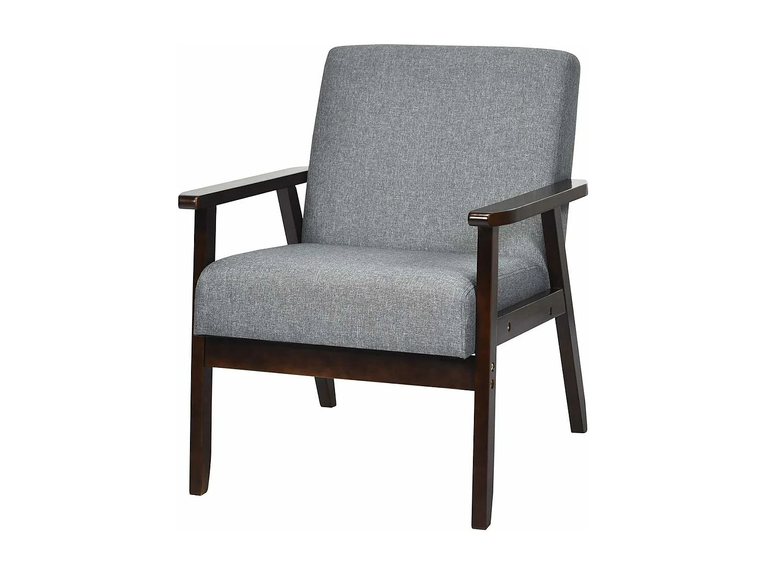 Fauteuil Salon/Chaise Rétro, Rembourrée Souple Cadre en Bois d'Hévéa,Surface en Tissu Lin, pour Salon, Bureau, Balcon Gris