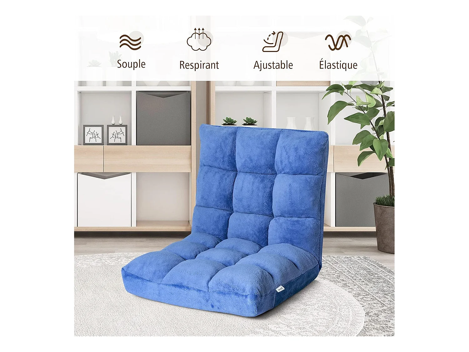 Canapé Paresseux Tatami Pliable Chaise de Plancher Coussin de Chaise de Lit Siège de Sol pour Maison, Bureau 105 x 57 x 15 CM (Bleu)