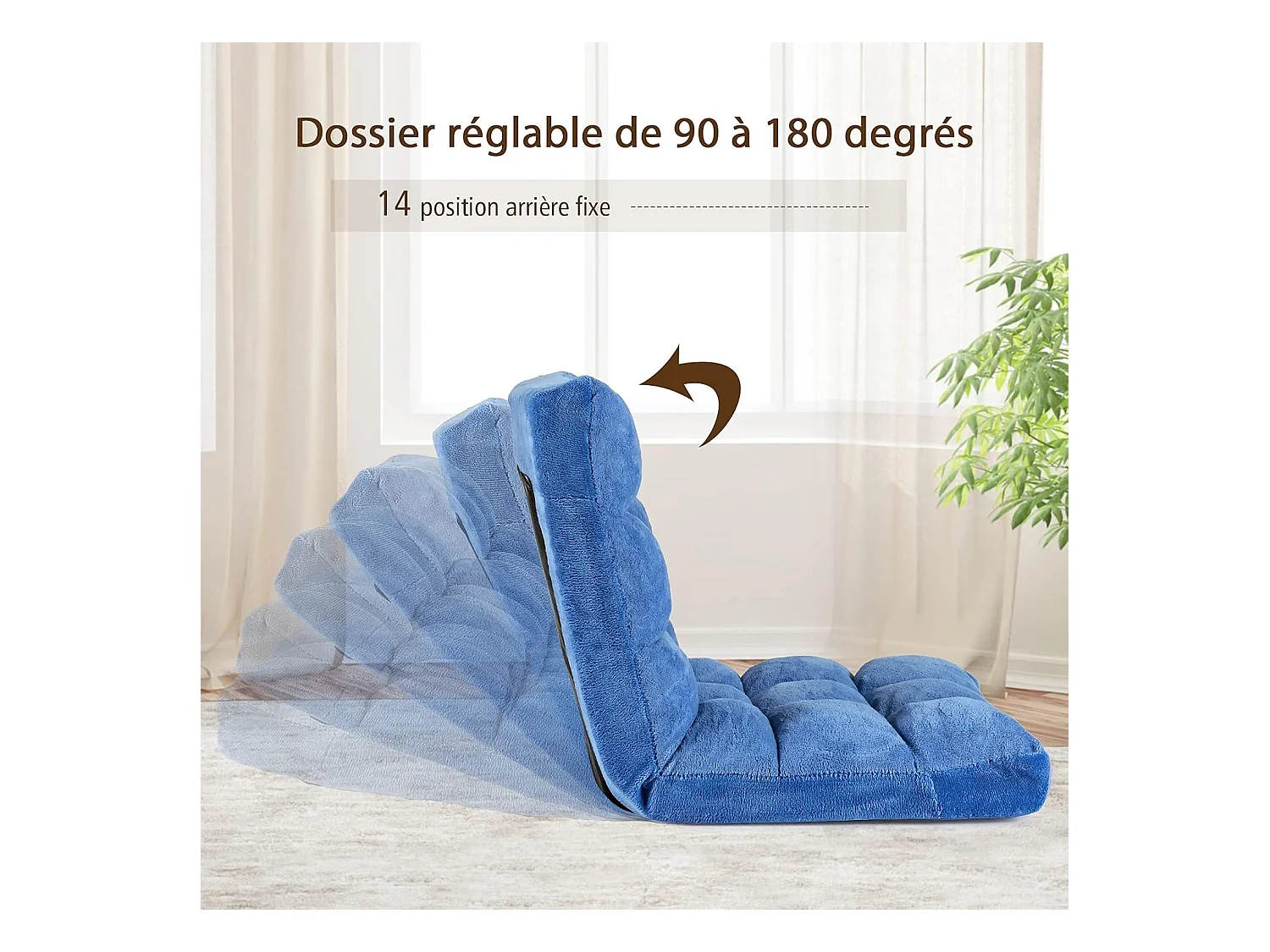 Canapé Paresseux Tatami Pliable Chaise de Plancher Coussin de Chaise de Lit Siège de Sol pour Maison, Bureau 105 x 57 x 15 CM (Bleu)