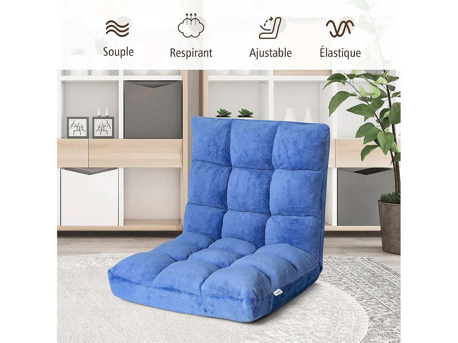 Canapé Paresseux Tatami Pliable Chaise de Plancher Coussin de Chaise de Lit Siège de Sol pour Maison, Bureau 105 x 57 x 15 CM (Bleu)