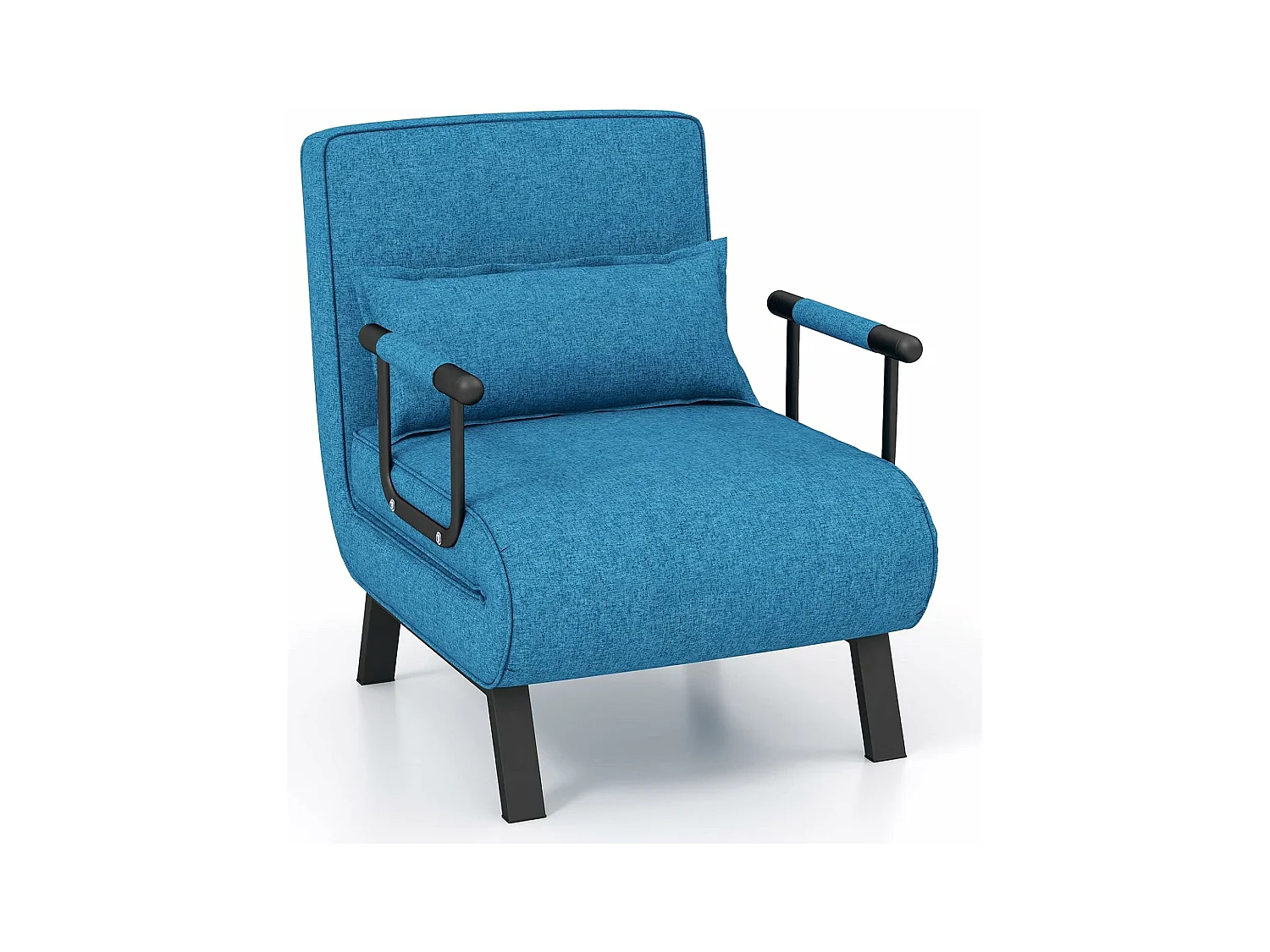 Fauteuil Convertible 1 Place, Fauteuil-Lit Chauffeuse 4-en-1 Dossier Réglable 6 Position, Oreiller, Siège Rembourré, Accoudoirs, Cadre Métal, Canapé-Lit Pliant, Bleu