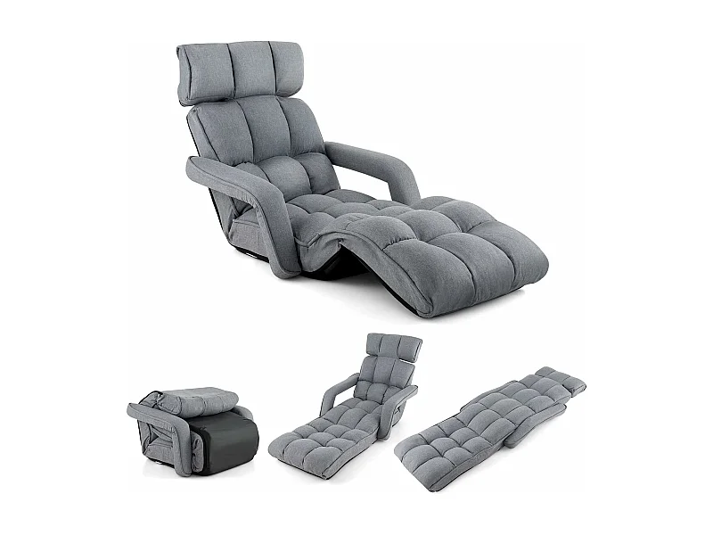 Fauteuil Convertible 1 Place Adulte avec Appui-tête Dossier Réglable 6 Positions 16°-107°, Chauffeuse Convertible avec Repose-Pieds à 8 Réglages, 196 x 72 x 19,5 cm