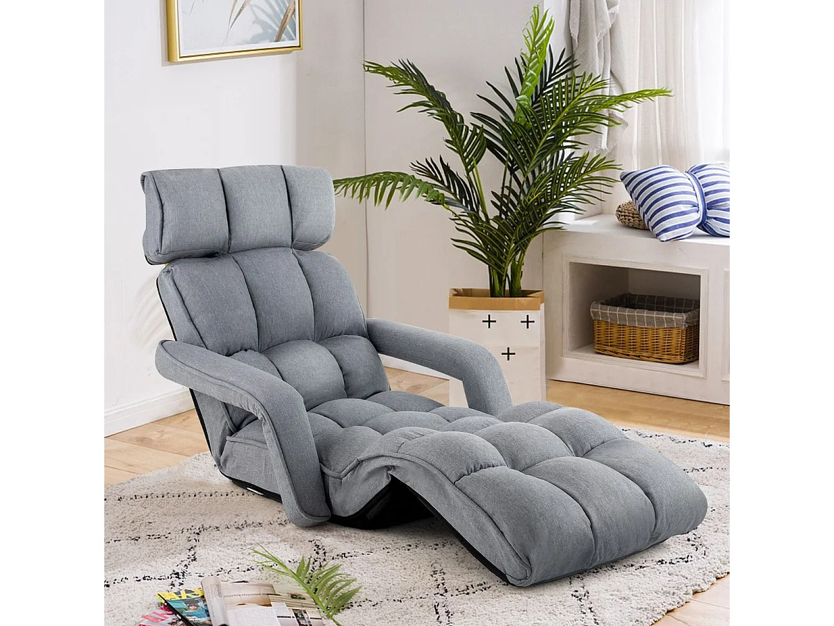 Fauteuil Convertible 1 Place Adulte avec Appui-tête Dossier Réglable 6 Positions 16°-107°, Chauffeuse Convertible avec Repose-Pieds à 8 Réglages, 196 x 72 x 19,5 cm