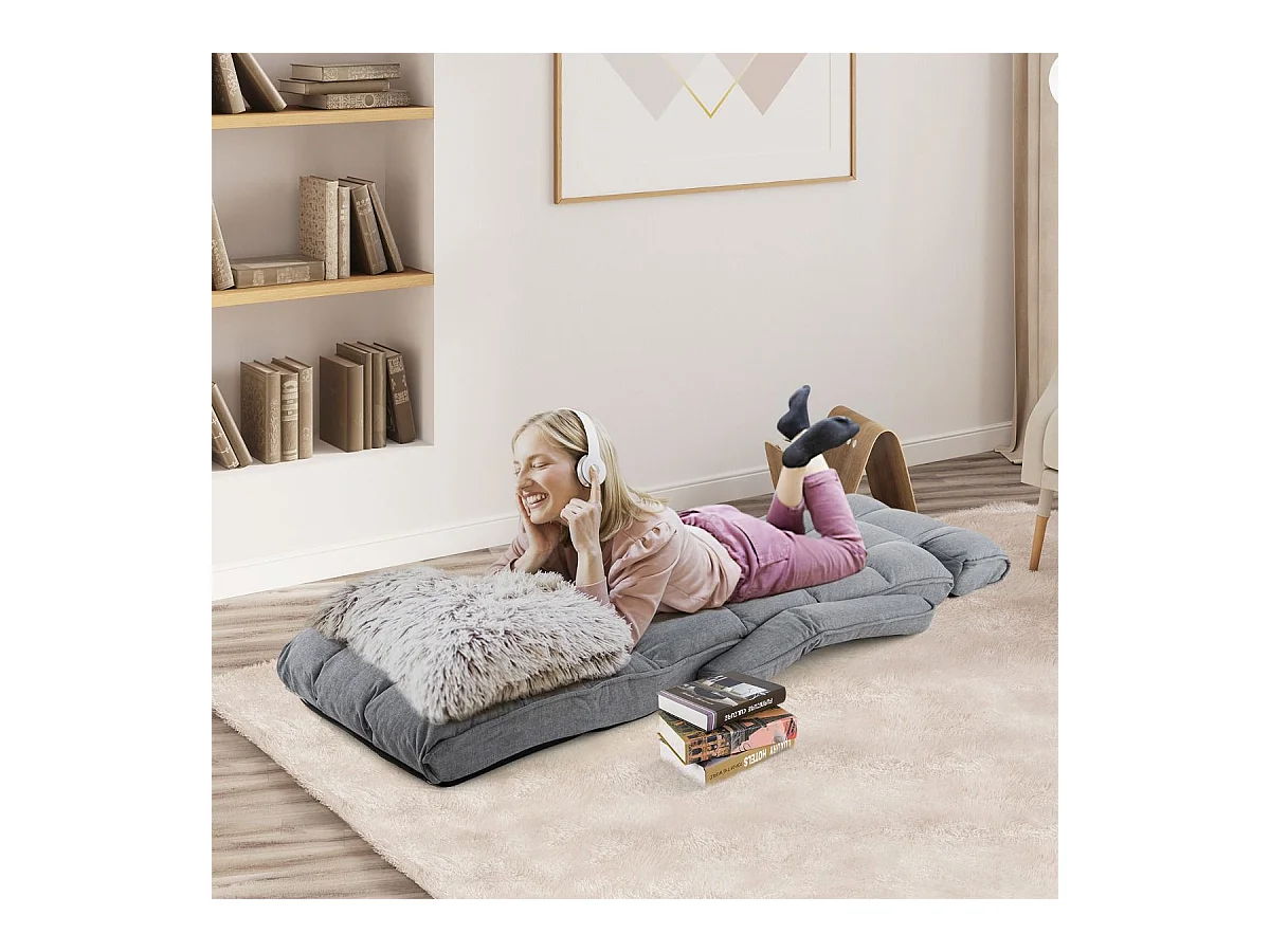 Fauteuil Convertible 1 Place Adulte avec Appui-tête Dossier Réglable 6 Positions 16°-107°, Chauffeuse Convertible avec Repose-Pieds à 8 Réglages, 196 x 72 x 19,5 cm