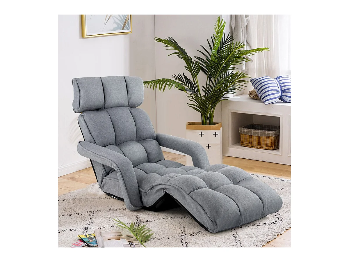 Fauteuil Convertible 1 Place Adulte avec Appui-tête Dossier Réglable 6 Positions 16°-107°, Chauffeuse Convertible avec Repose-Pieds à 8 Réglages, 196 x 72 x 19,5 cm