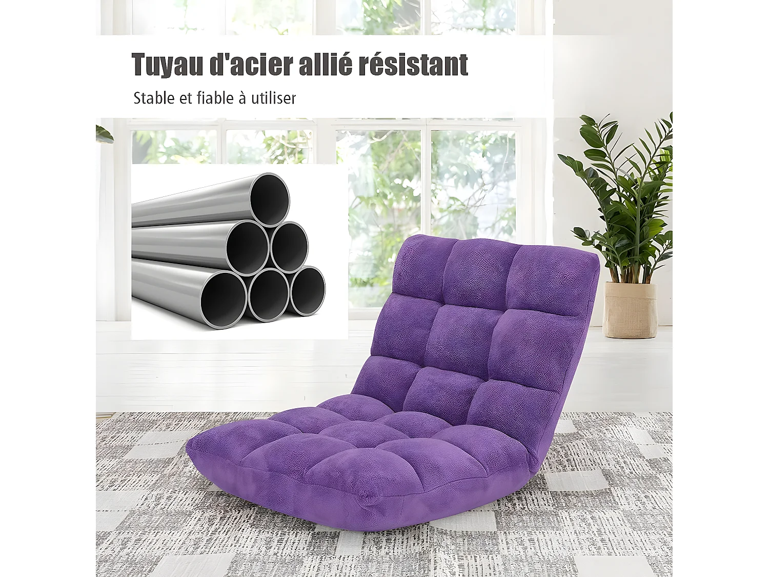 Canapé Paresseux Tatami Pliable Chaise de Plancher Coussin de Chaise de Lit Siège de Sol pour Maison, Bureau 105 x 57 x 15 CM (Violet)