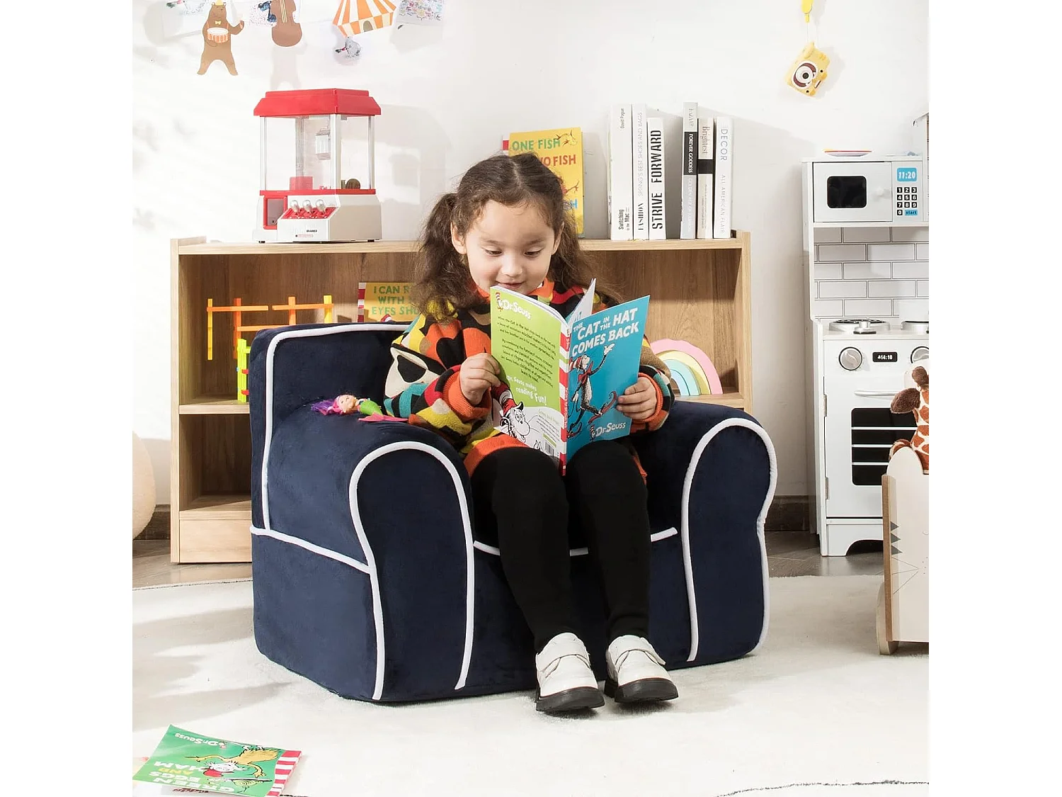 Fauteuil pour Enfant de 0 à 5 Ans, Canapé avec de Tissu en Velours Et Rembourré d’Éponges de Haute Qualité, Chaise enfant Salle de Jeux, Chambre (Bleu Marine)