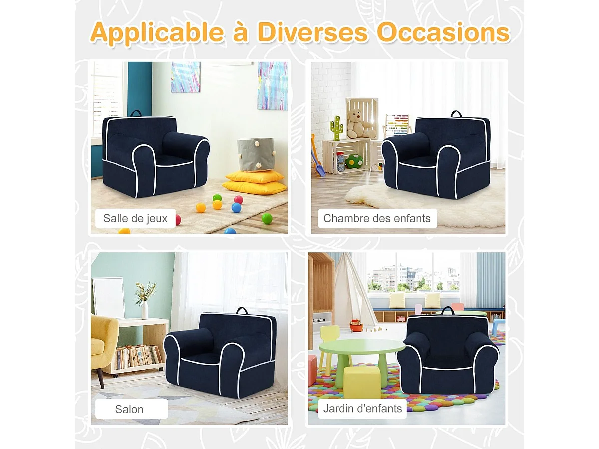 Fauteuil pour Enfant de 0 à 5 Ans, Canapé avec de Tissu en Velours Et Rembourré d’Éponges de Haute Qualité, Chaise enfant Salle de Jeux, Chambre (Bleu Marine)