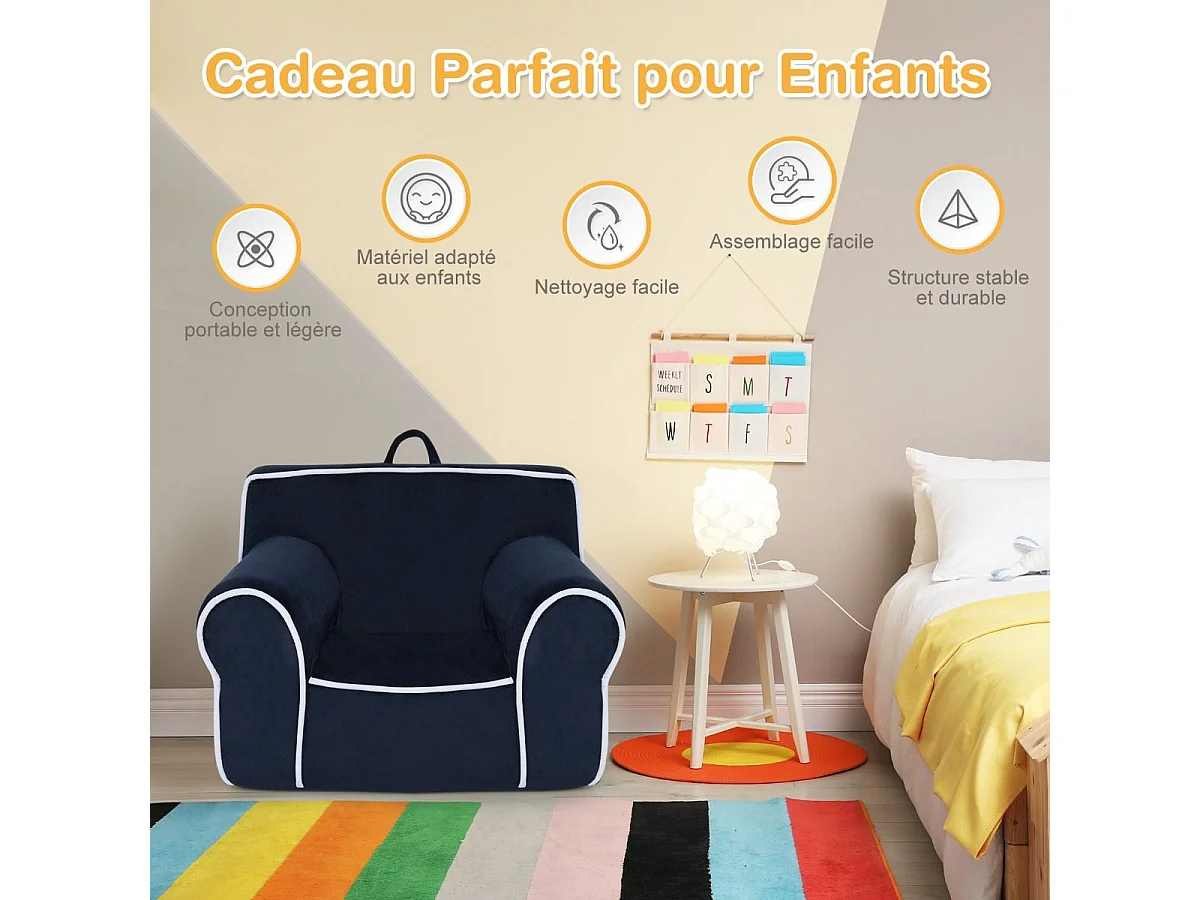 Fauteuil pour Enfant de 0 à 5 Ans, Canapé avec de Tissu en Velours Et Rembourré d’Éponges de Haute Qualité, Chaise enfant Salle de Jeux, Chambre (Bleu Marine)