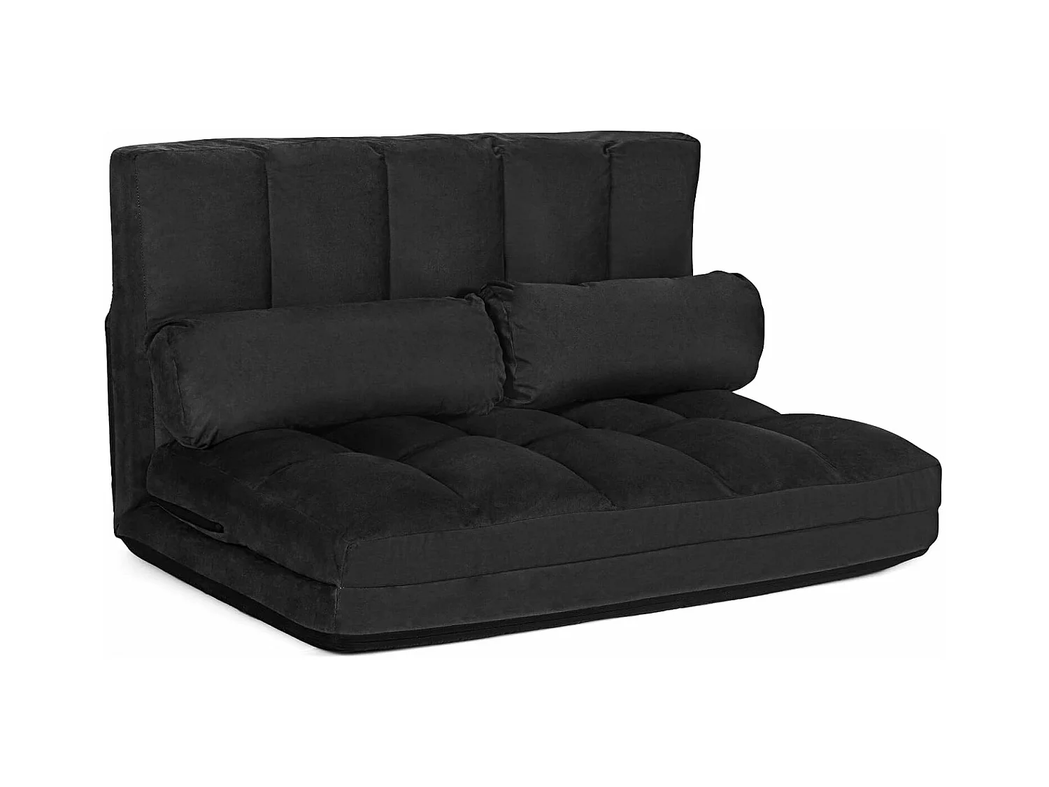 Canapé Convertible 2 Places 113 x 180 CM Dossier Réglable à 6 Positions Housse en Suède Détachable,2 Oreillers Noir