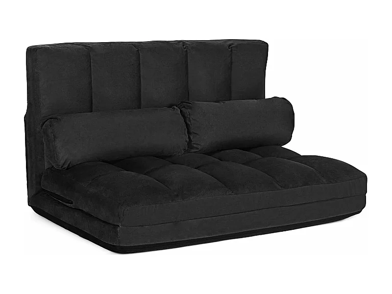 Canapé Convertible 2 Places 113 x 180 CM Dossier Réglable à 6 Positions Housse en Suède Détachable,2 Oreillers Noir