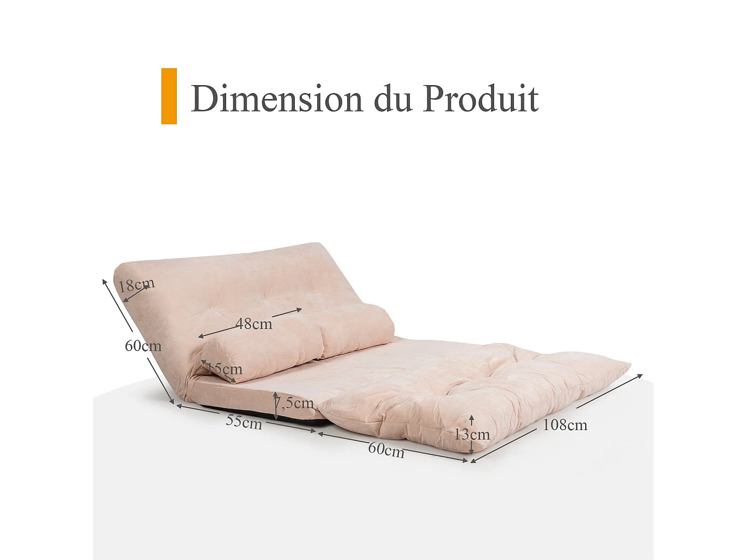 Canapé-lit Paresseux Pliable, Canapé de Sol Réglable 90°-180° à 6 Positions avec 2 Oreillers, en Velours Côtelé, pour Chambre, Salon, Balcon, Charge Max 150KG