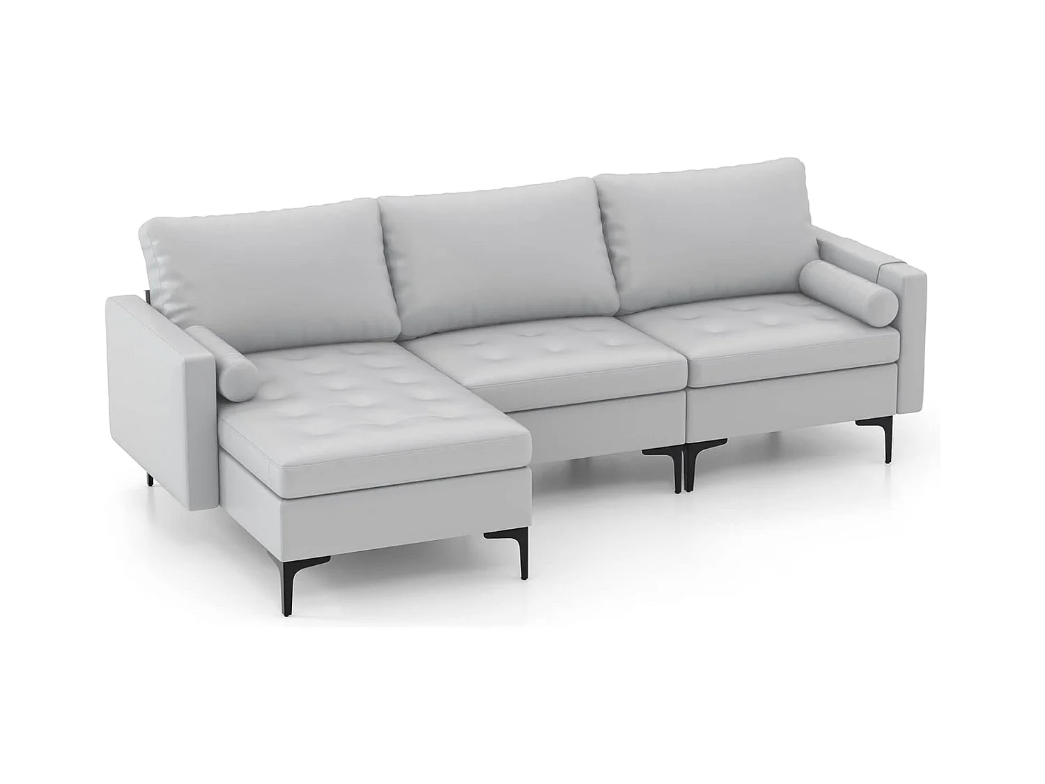 Canapé Convertible à 3 Places, Canapé d'angle en Cuir Aérien avec 2 Ports USB, Gauche ou Droite, 3 Coussins, 2 Traversins, Chaise Longue Moderne pour Salon, Bureau