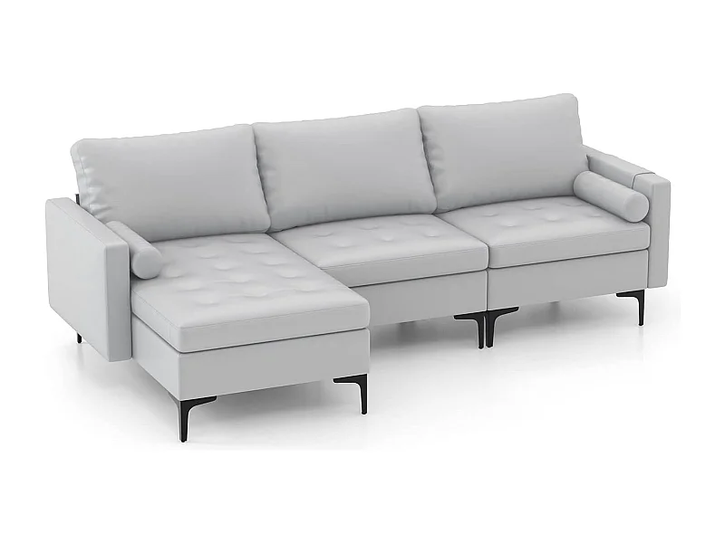 Canapé Convertible à 3 Places, Canapé d'angle en Cuir Aérien avec 2 Ports USB, Gauche ou Droite, 3 Coussins, 2 Traversins, Chaise Longue Moderne pour Salon, Bureau