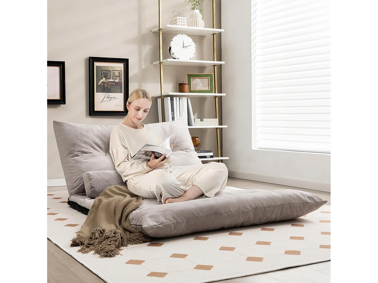 Canapé-lit Paresseux Pliable, Canapé Convertible avec Dossier Réglable à 42 Positions, Chauffeuse avec 2 Oreillers, pour Salon, Chambre, Balcon (Gris)