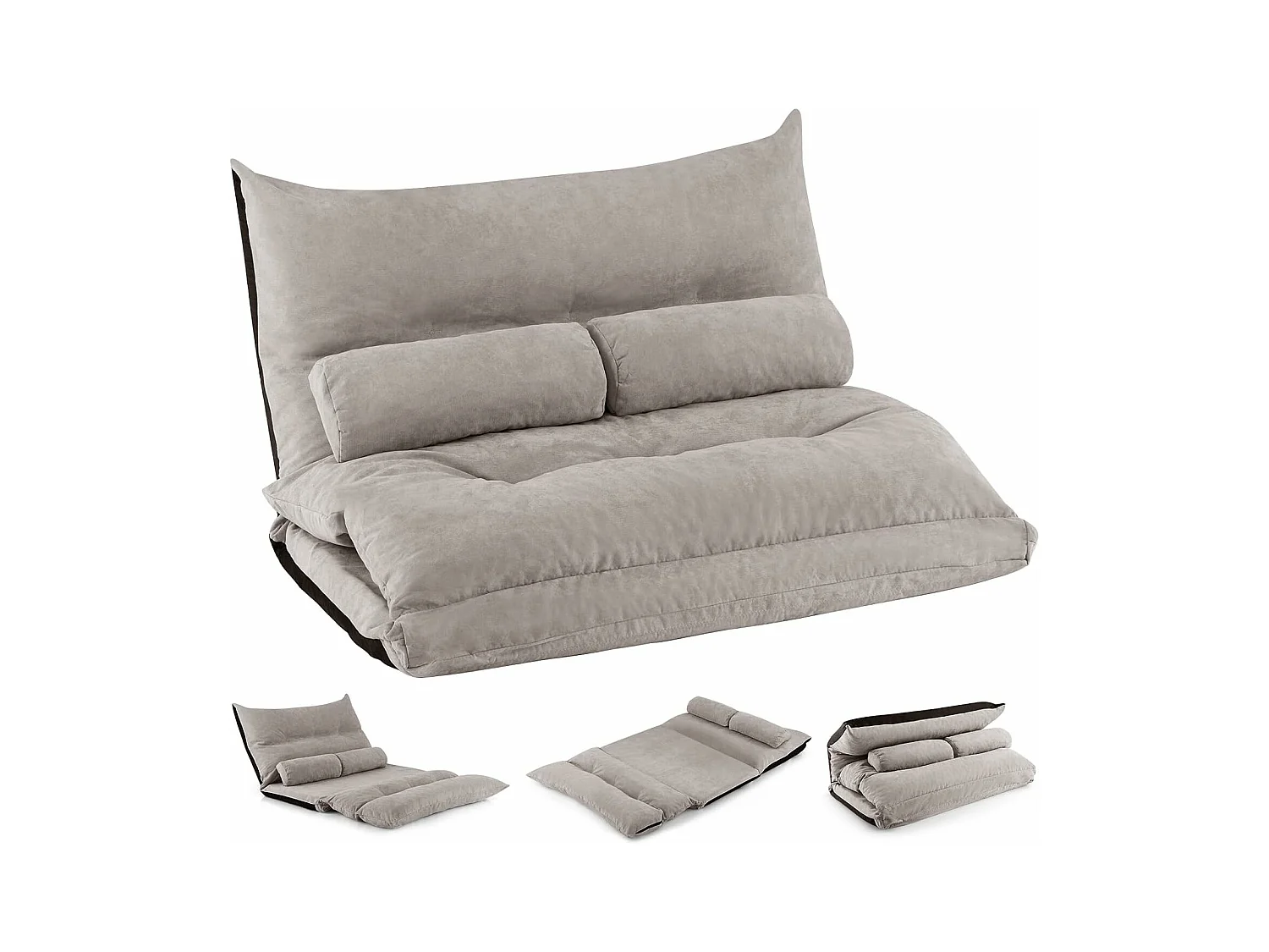 Canapé-lit Paresseux Pliable, Canapé Convertible avec Dossier Réglable à 42 Positions, Chauffeuse avec 2 Oreillers, pour Salon, Chambre, Balcon (Gris)