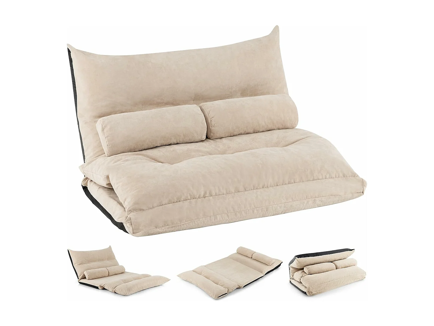 Canapé-lit Paresseux Pliable, Canapé Convertible avec Dossier Réglable à 42 Positions, Chauffeuse avec 2 Oreillers, pour Salon, Chambre, Balcon (Beige)