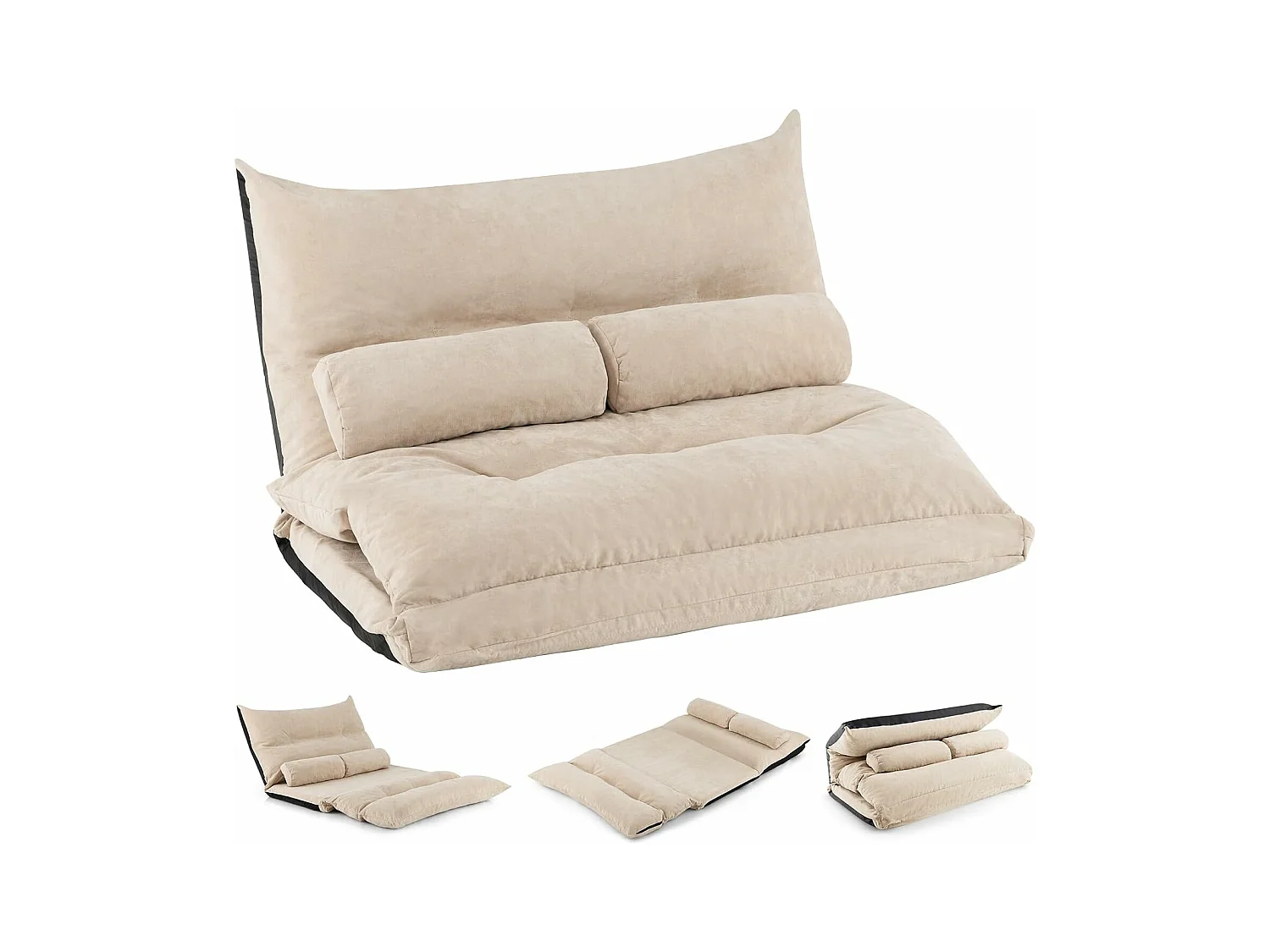 Canapé-lit Paresseux Pliable, Canapé Convertible avec Dossier Réglable à 42 Positions, Chauffeuse avec 2 Oreillers, pour Salon, Chambre, Balcon (Beige)