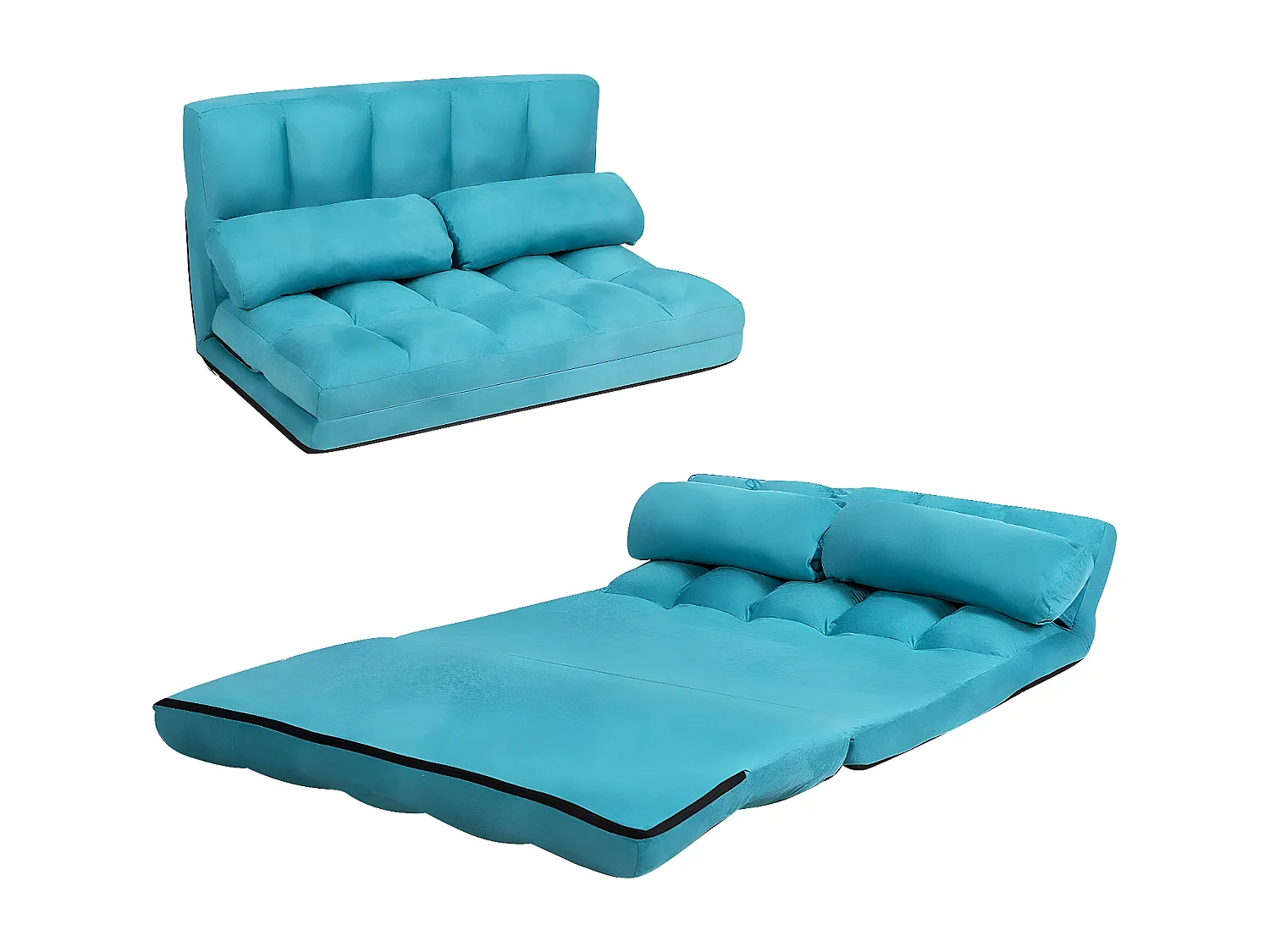 Canapé Convertible 2 Place 113 x 180 CM Dossier Réglable à 6 Positions Housse en Suède Détachable , 2 Oreillers Bleu