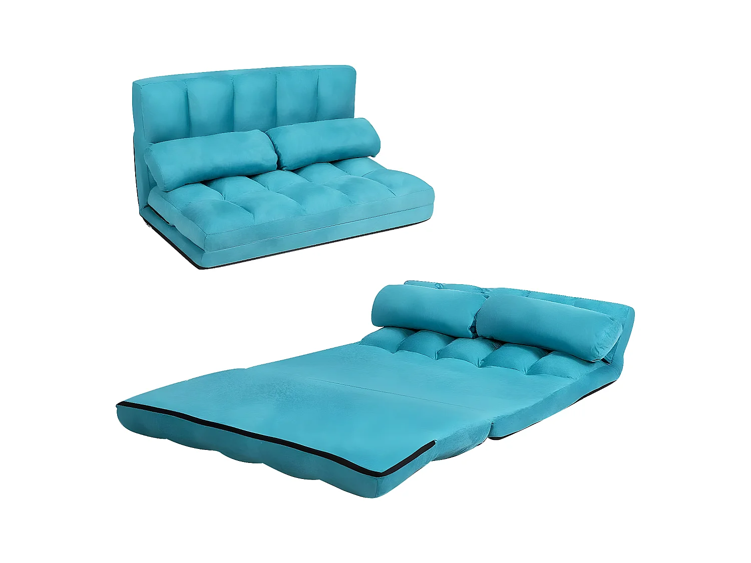 Canapé Convertible 2 Place 113 x 180 CM Dossier Réglable à 6 Positions Housse en Suède Détachable , 2 Oreillers Bleu