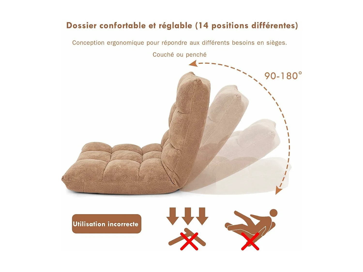 Canapé Paresseux Tatami Pliable Chaise de Plancher Coussin de Chaise de Lit Siège de Sol pour Maison, Bureau 105 x 57 x 15 CM Jaune