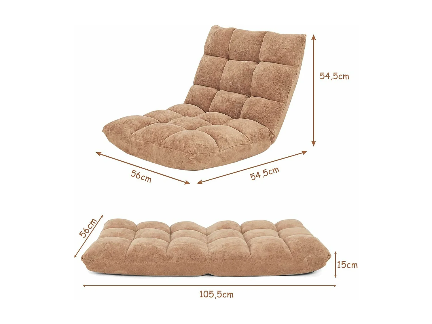 Canapé Paresseux Tatami Pliable Chaise de Plancher Coussin de Chaise de Lit Siège de Sol pour Maison, Bureau 105 x 57 x 15 CM Jaune