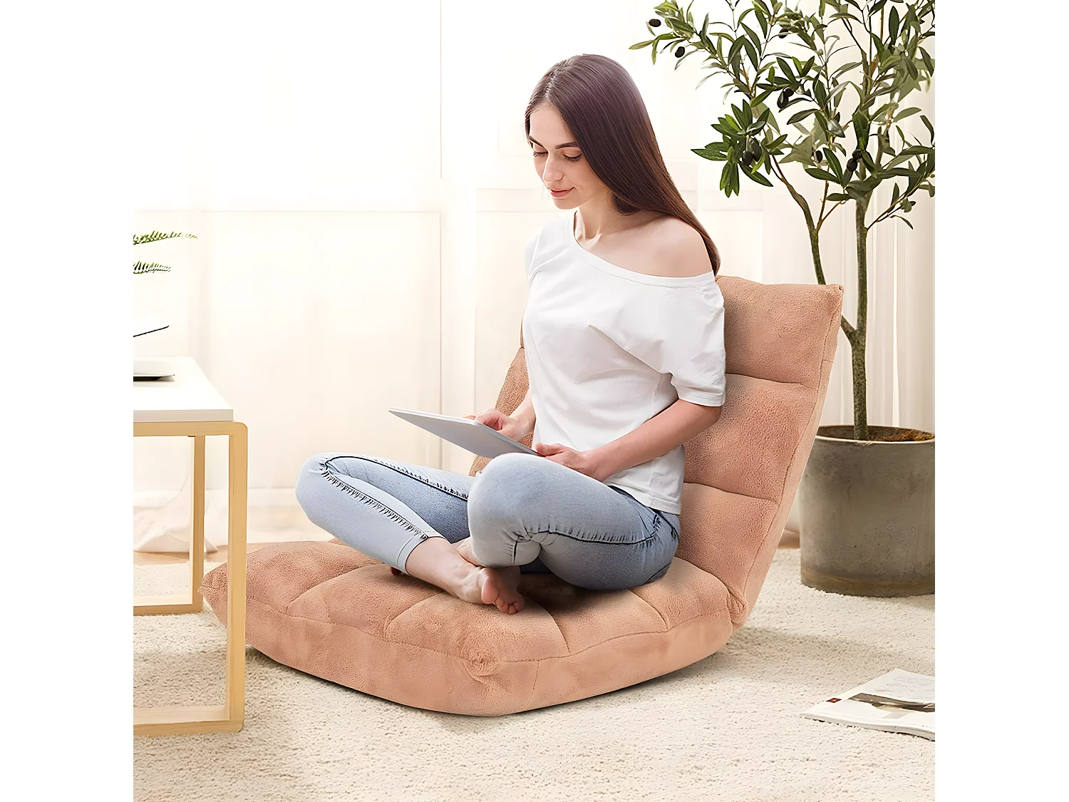 Canapé Paresseux Tatami Pliable Chaise de Plancher Coussin de Chaise de Lit Siège de Sol pour Maison, Bureau 105 x 57 x 15 CM Jaune