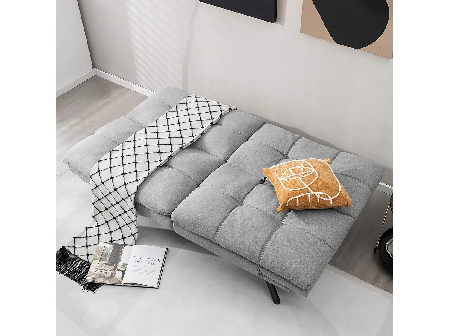 Canapé-Lit Convertible 5 en 1 avec Dossier et Accoudoirs Réglables, Canapé Futon 3 Places en Mousse à Mémoire, Pieds Métalliques, Charge 273 KG, Gris