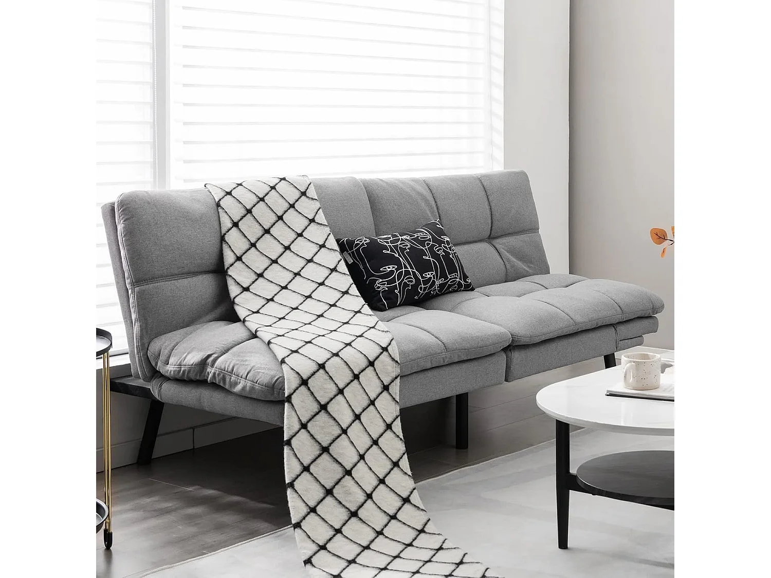 Canapé-Lit Convertible 5 en 1 avec Dossier et Accoudoirs Réglables, Canapé Futon 3 Places en Mousse à Mémoire, Pieds Métalliques, Charge 273 KG, Gris