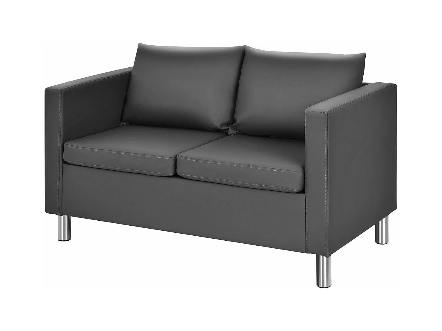 Canapé 2 Places Moderne en Cuir PU avec Coussin Souple et Pieds en Métal pour Salon,Réception,Chambre à Coucher,Bureau Gris