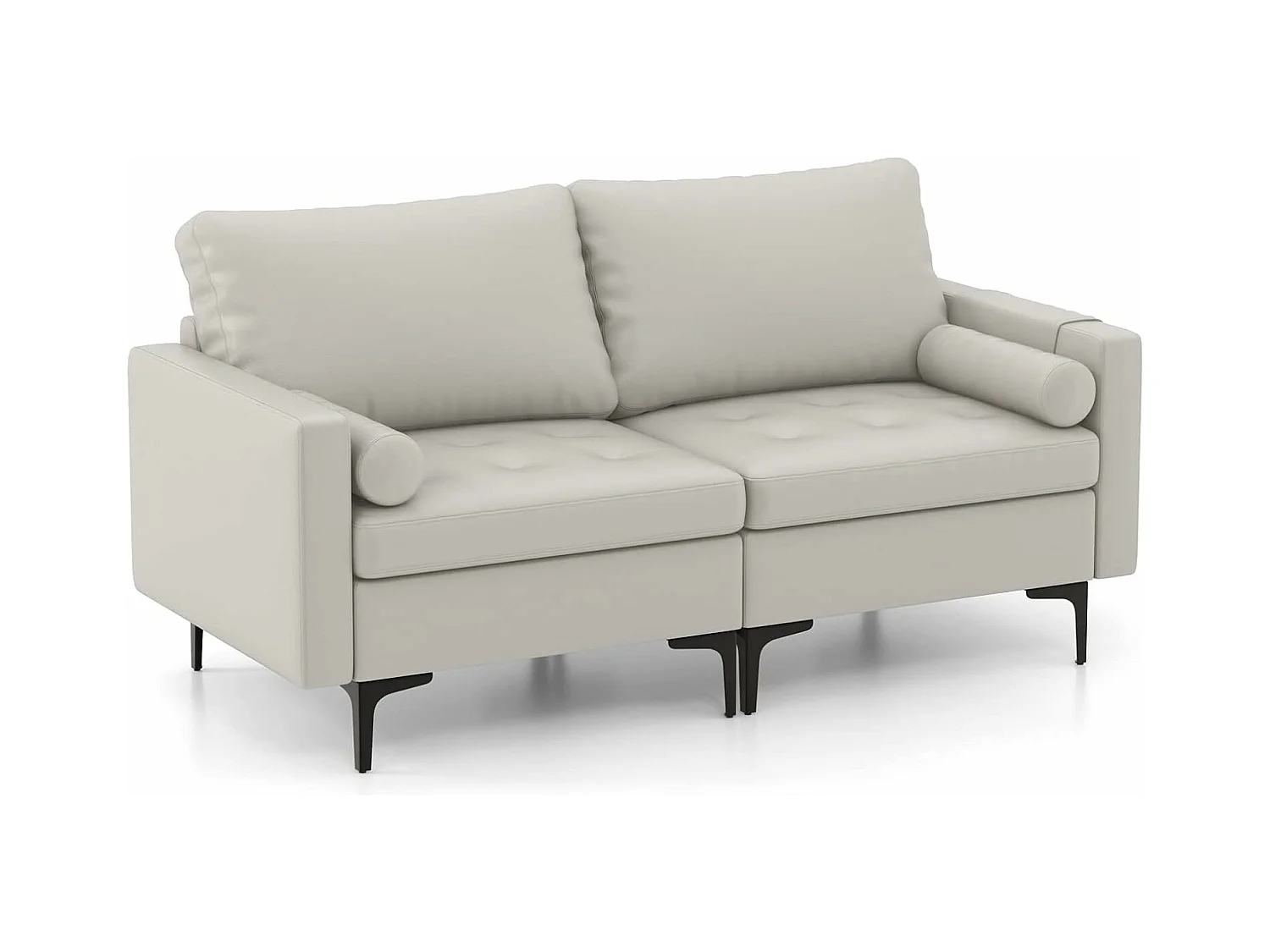Canapé 2 Places, Canapé Droit avec Sac de Porte-Revue Latéral, Coussins et Oreiller Cylindrique Inclus, Canapé Moderne pour Salon, Chambre, Bureau
